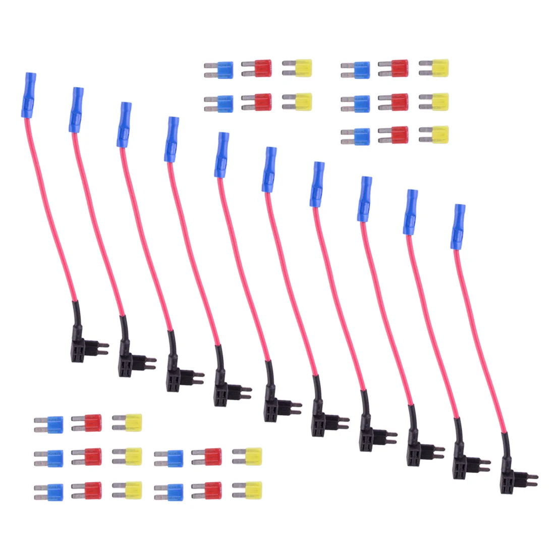 10Pcs Universal Car Truck SUV Boat Micro2 Add-A-Circuit Fuse TAP Adapters Holders With 30Pcs 10A 15A 20A Fuse Blades 16 AWG New