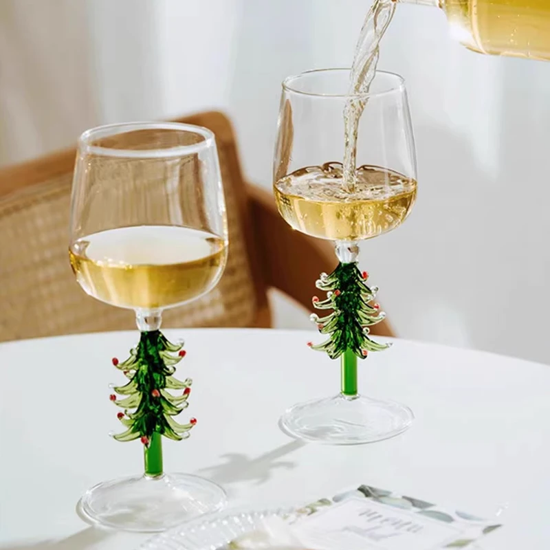 Christmas Wine Glasses Colored Glass Wine Cup Gift Box Christmas Tree  Decorated Glass Cup Goblet Christmas Gifts Champagne