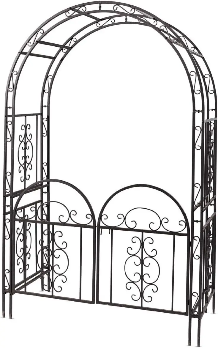Arch Metal Outdoor Garden Arbor Double Gate | Montebello | 84" H x 53" W x 23" D | Gunmetal Black 4