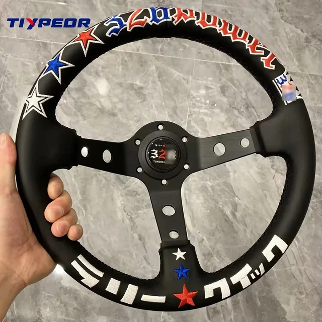 蓄光ステアリング JDM JDM 新スタイル 330 ミリメートル直径日本語テキスト刺繍
