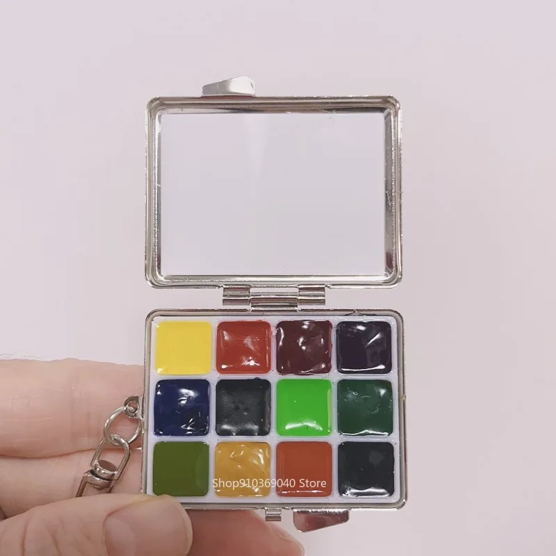 Empty Portable Watercolor Palette 12-grid Paint Box Mini Keychain Iron Box Paint Tray Student Travel Painting Art Supplies