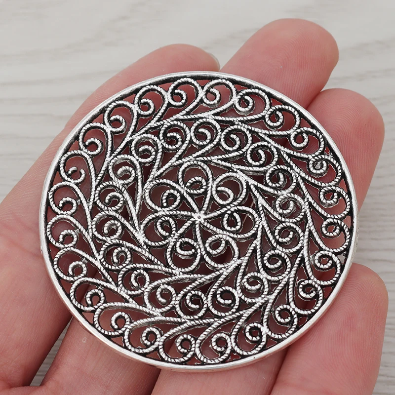 

3 x Tibetan Silver Large Open Filigree Circle Round Charms Pendants for DIY Jewelry Making Findings Accessories 52x52mm