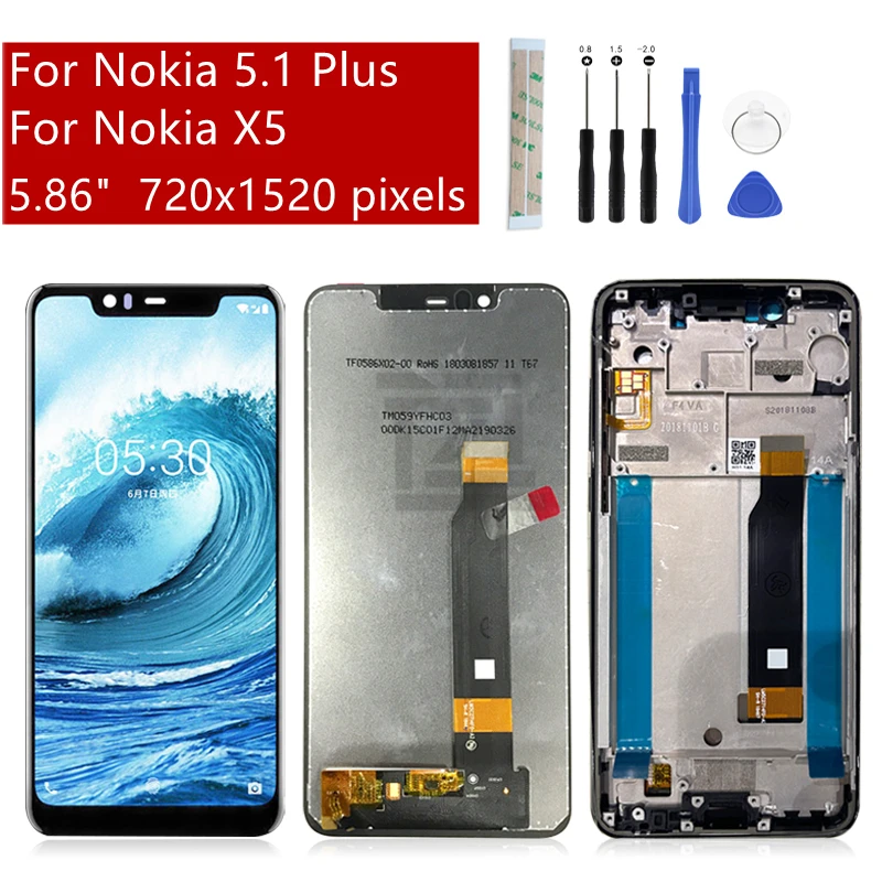 

ЖК-дисплей с сенсорным экраном и дигитайзером в сборе для Nokia 5,1 Plus, дисплей для Nokia X5, TA-1120, запасные части для ремонта, 5,86 дюйма