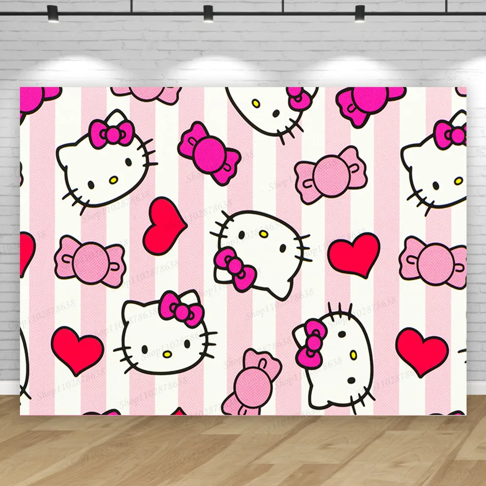 thumbnail image 1 of Fondo de Hello Kitty, decoración de fiesta, niña, niños, Fondo de cumpleaños, fotografía de gatos lindos, accesorios de estudio fotográfico, suministros de pancarta, 1 of 4