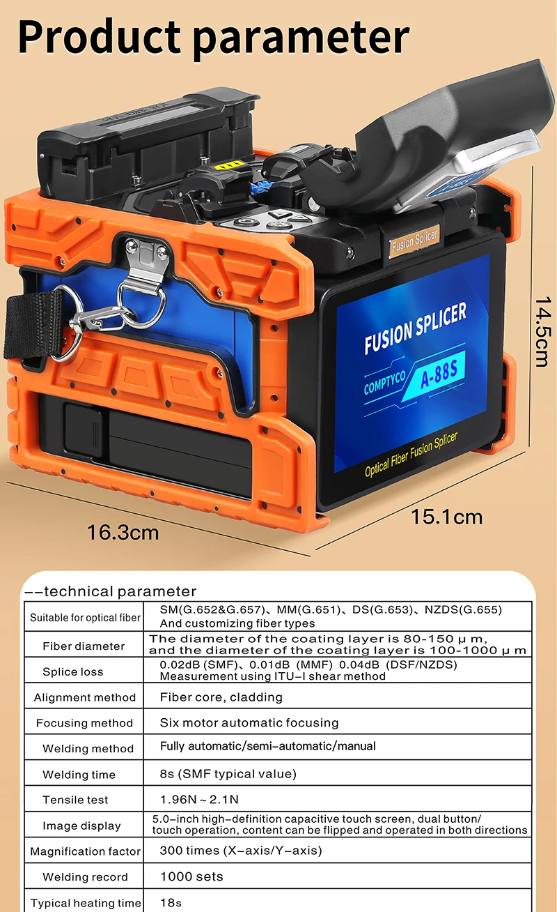 A-80S/A-88S Optical Fiber Fusion Splicer 6 Motor Touch Screen Multilingual Fiber