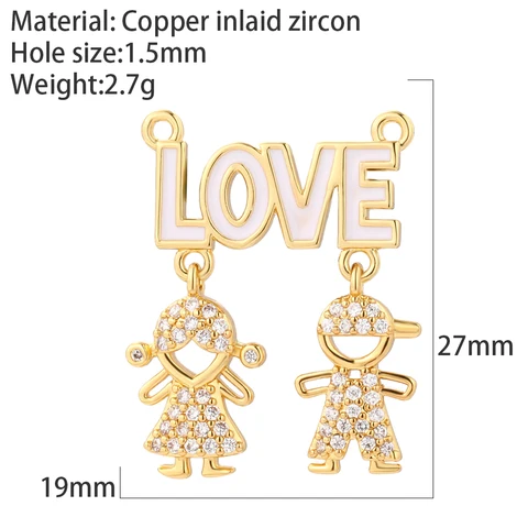 Family Gilr Boy Letter Charm for Jewelry Making Supplies Real Gold Plated CZ Dangle Diy Earring Necklace mama pendant