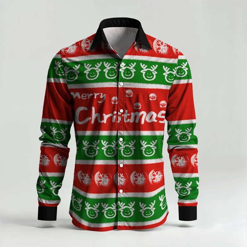 Christmas Printed Men's Shirt Set Two Piece Gingerbread Snowman_voghion.com