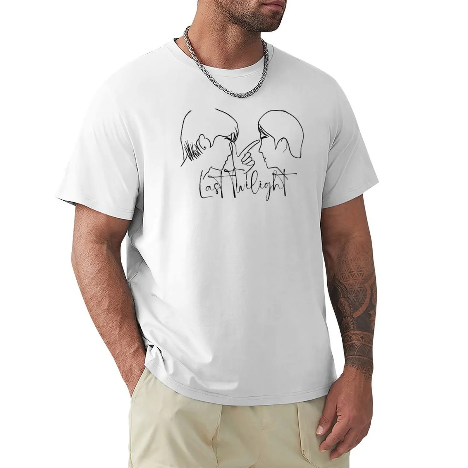Jimmysea Last Twilight Bl Series Silhouette Line Drawing T-Shirt Plain Mens Plain T-Shirt