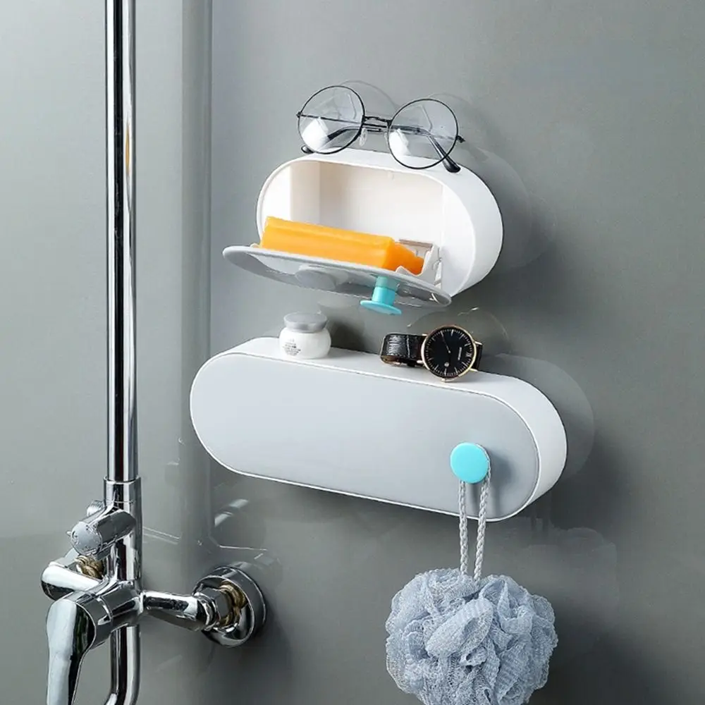 

1Pcs Creative Drain Bathroom Accessories With Lid Self-adhesive Soap Dish Soap Rack Soap Container Storage Box