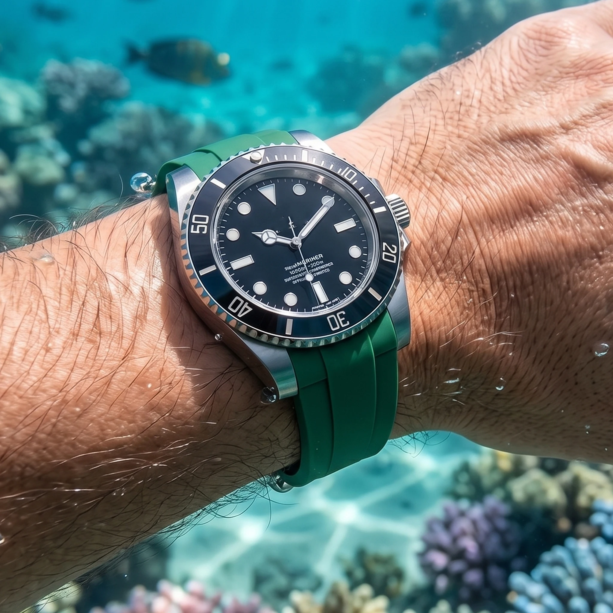 Waterproof Men's Silicone Watch Strap - 20mm Curved End Rubber Band in Blue, Black, and Green