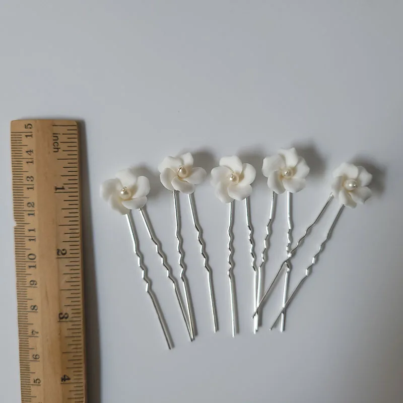 SLBRIDAL Handmade INS Style Pearls Ceram Flower Bridal Hair Pin Set Wedding Hair Sticker Hair Accessories Women Hair Jewelry