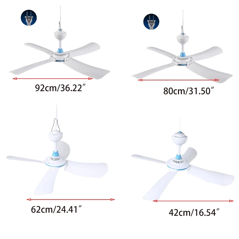 220V 8-20W 4개의 플라벨럼 천장 선풍기 42/62/80/92cm/16.5-36.2인치 무소음 걸이형 팬