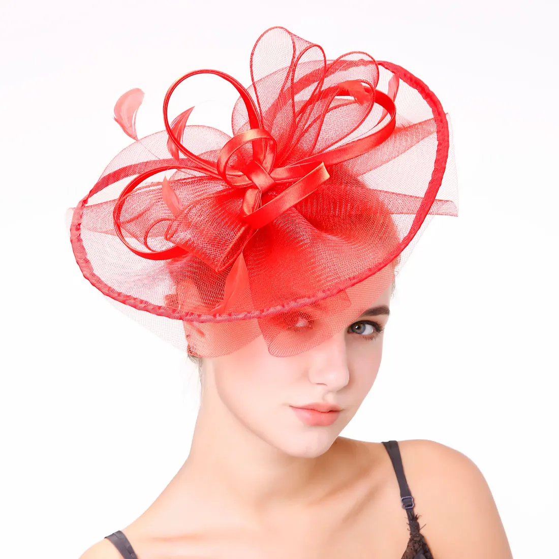Lady Flower Pillbox Fascinator Hat for Tea Party, Women Feathers Veil