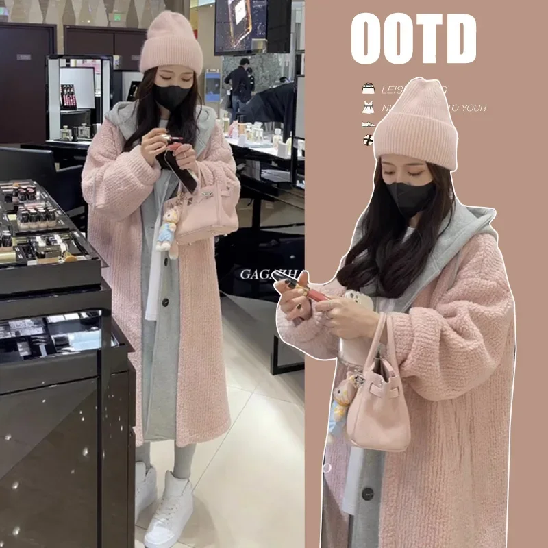 Autumn Winter Lamb Fur Hooded Long Coat Set Maternity Wear New Hot Sale Of The Season Style Fake Two-Piece Design Comfortable Ma