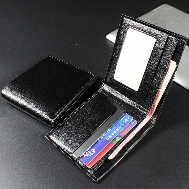 Portafoglio da uomo in pelle Portafogli da uomo Prodotto di alta qualità Portafogli in pelle artificiale per uomo Portafoglio corto nero Portefeuille Homme - immagine 3