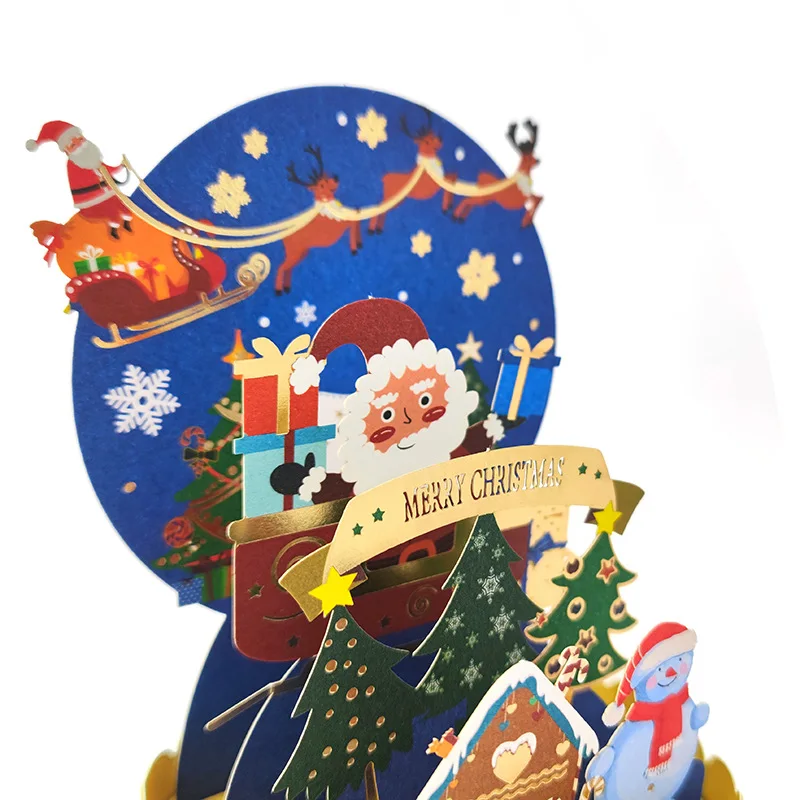 3D Pop Up Greeting Cards Merry Christmas Cards New Year Greeting Blessing Postcard Swan Mermaid Thank You Decor Gift