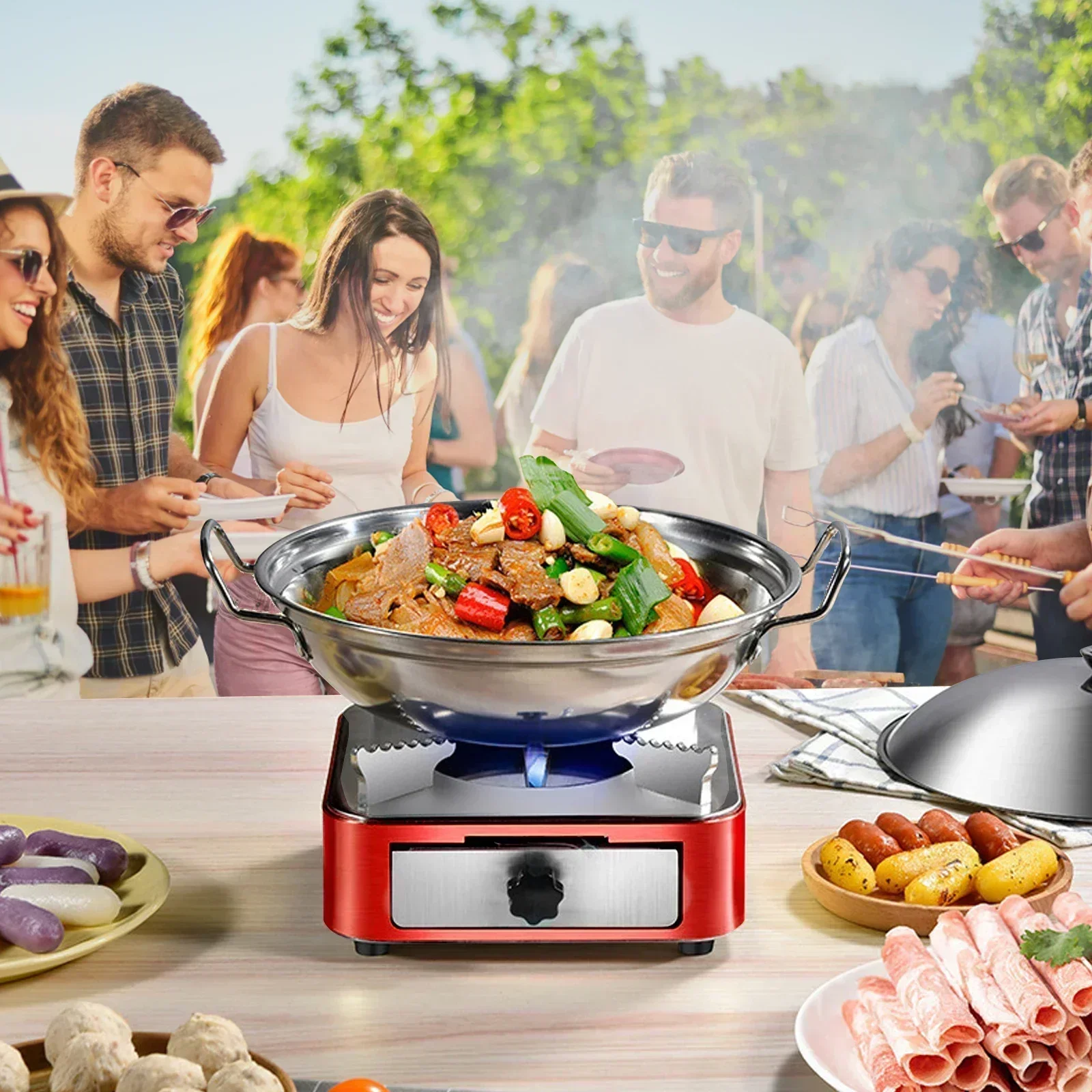 Portable Camping Stove with Adjustable Firepower Drawer Alcohol Stove For Outdoor Barbecue Camping Equipment 5