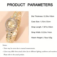 Women Watches Golden Tone Alloy Quartz Watch Stylish Rhinestone Bling Dress Watch Wristwatches, For Xmas 3