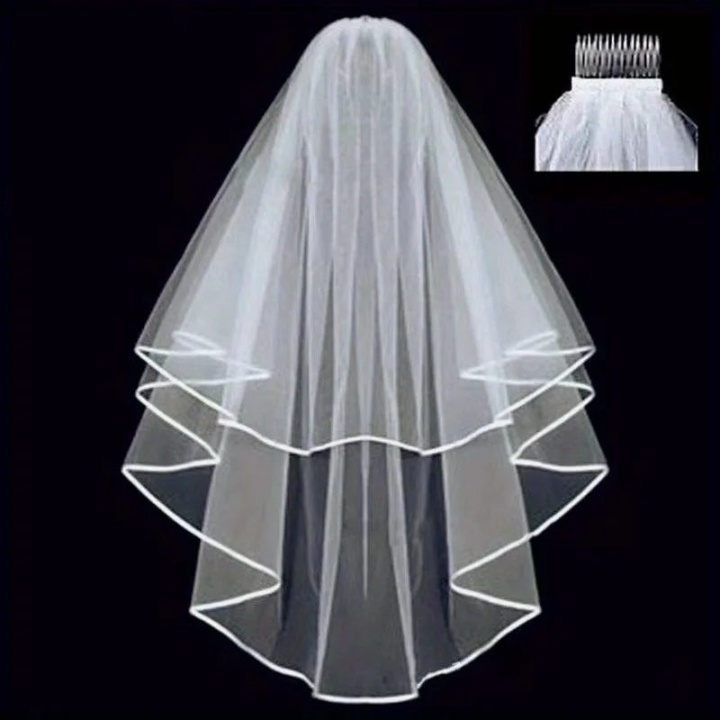 Bridal Veil bridal veil With Comb Elbow Elegant White Ivory 2T Wedding Bridal Veil Satin Edge