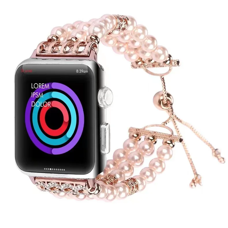 jewelry strap for Apple watch 9 8 7 45mm 41mm Adjustable Beaded Bracelet Wristband iWatch 6 5 4 SE 44mm 42mm 40mm 38mm 49mm Belt