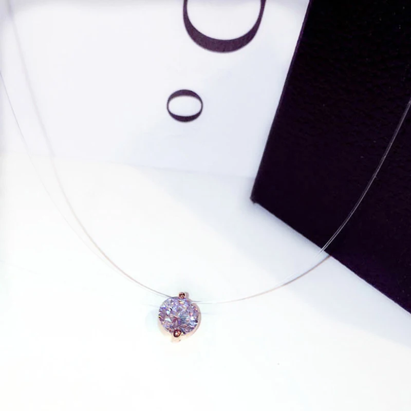 New Trend Pendant Necklace for Women Zircon silver plate Big Bling Invisible Fishing Line Choker Fashion Gift Jewelry