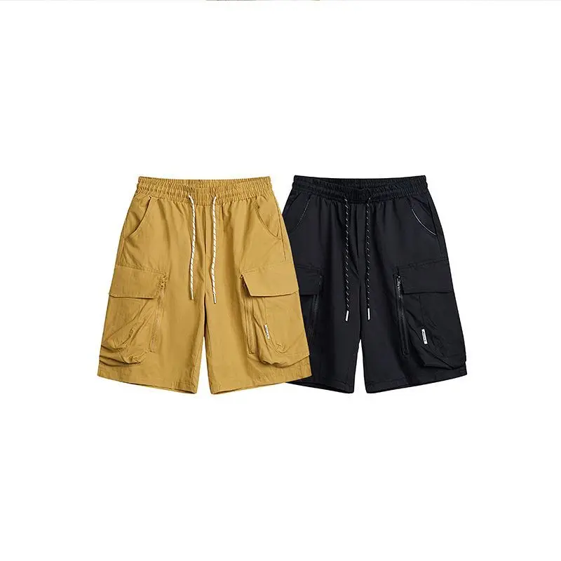 Fashion Solid Color New Flip Cover Large Pocket Loose Shorts Street Casual Korean Drawstring Elastic Waist Affordable Pants