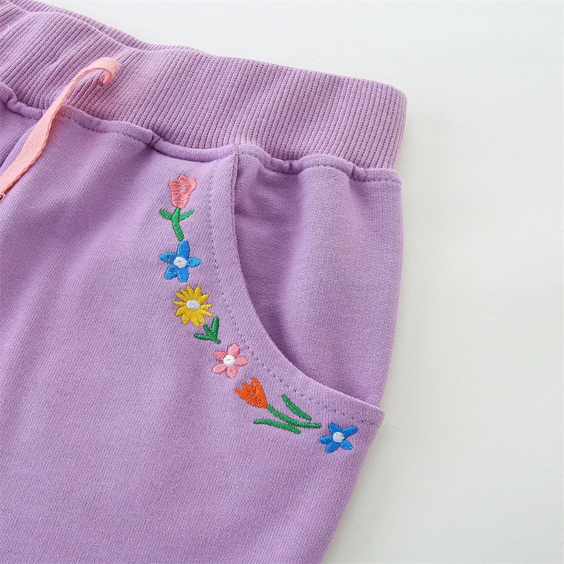 Jumping Meters Girls Shorts Floral Embroidery Children's Clothes Trousers Pants Pockets 2-7T