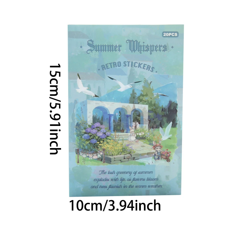힐링 풍경 스티커, 동화 정원 시리즈, 토끼집과 꽃 장면, DIY 저널 장식 재료