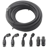 AN6 AN8 AN10 Black Nylon Braided PTFE Fuel Line Kit - 10ft with 6 Swivel Hose Ends