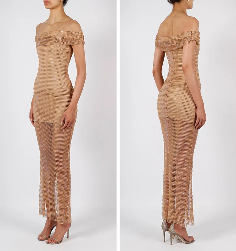 

Transparent Mesh Long Dress 2023 Summer Artificial Silk Sleeveless One-shoulder Tight-fitting Niche Birthday Party Dress
