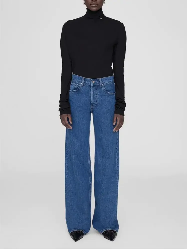 

Женские джинсовые прямые брюки с высокой талией, на молнии, новинка весны, классические универсальные длинные джинсы