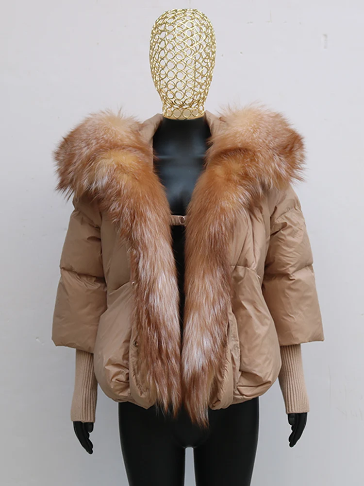 Women Coat White Duck Down Jacket Super Large Real Red Fox Fur Collar Hooded New Fashion Outerwear Puffer Jacket New
