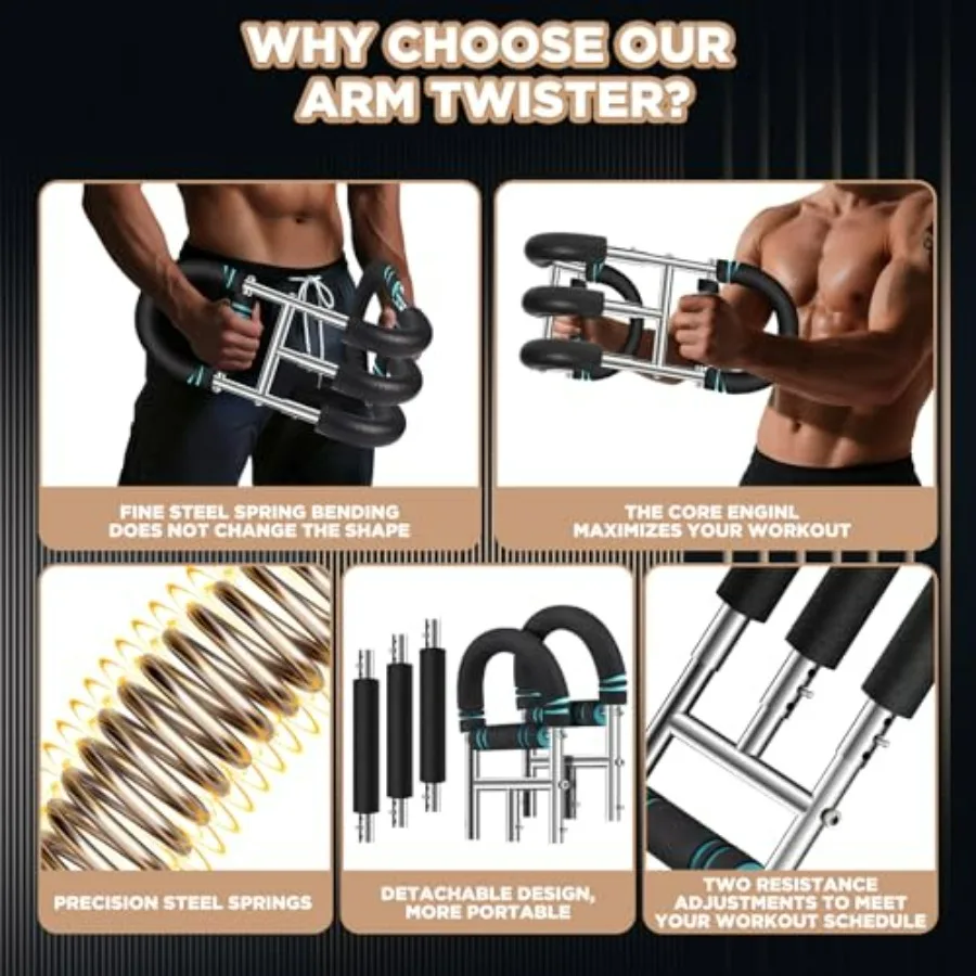Twister Arm Trainer 9-Level Adjustable (20-270lbs) with Adjustment Tool & Mechanical Counting Grip - Chest Trainer for Men Women