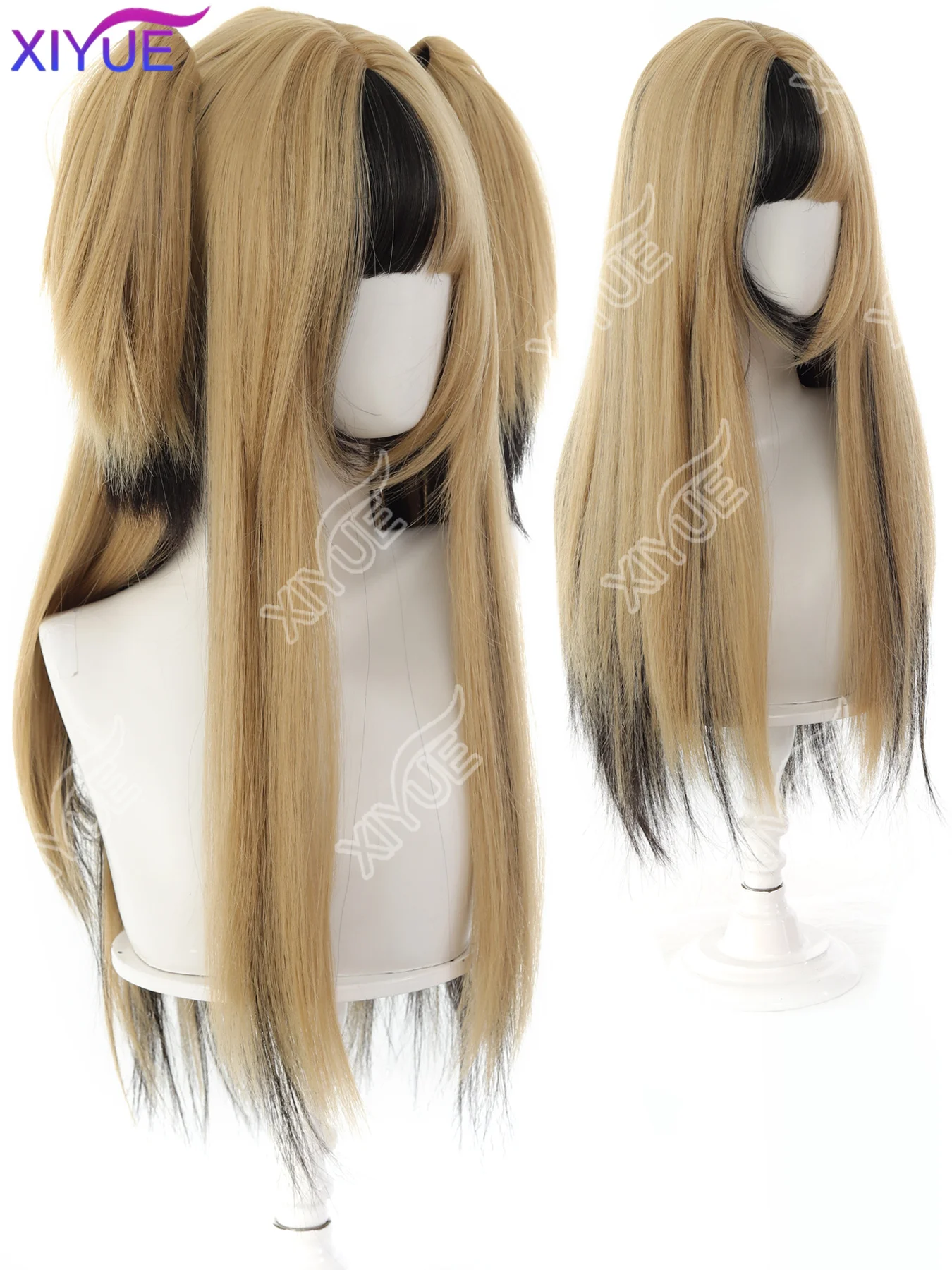 XIYUE for Girl Long Hair Gold Black Highlights A Iche Subculture for Ashion Cosplay A Sweet and Cool Gir Headband Synthetic Wigs