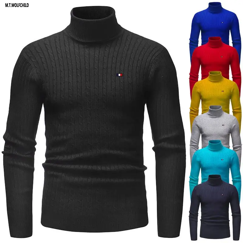 

Fashion Pullovers Spring Autumn Men Sweaters Turtleneck Long Sleeve Solid Slim Knitted Sweaters Hommes Casual Clothing Tops