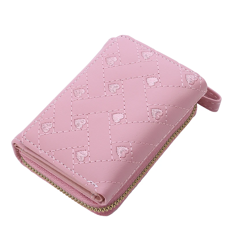 Women's Tri-Fold Wallet with Embroidered Love Pattern - Korean Minimalist Design