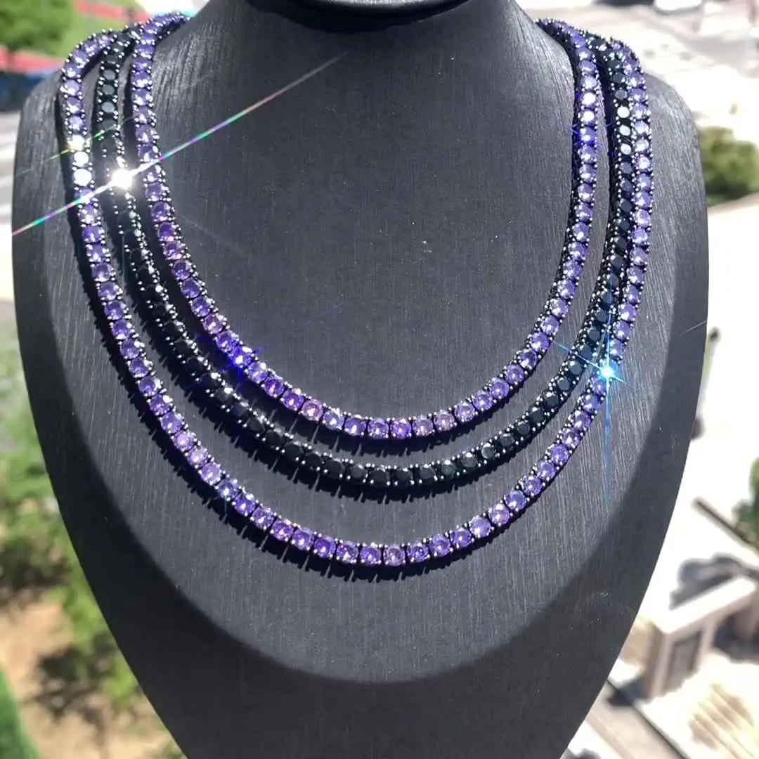 New Black Color Cubic Zirconia Tennis Chain Necklace Iced