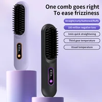 Peigne chauffant électrique pour cheveux raides, écran LCD, USB, sans fil, portable, outil de coiffage à ions négatifs, brosse à lisser aste 3