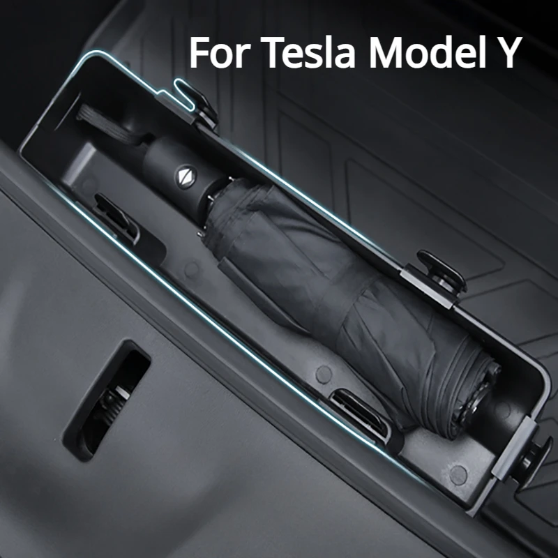 

Umbrella Storage Box Tray for Tesla Model Y Front Trunk Hook Organizer Holder ABS Flocking Modely Car Interior Accessories 2023