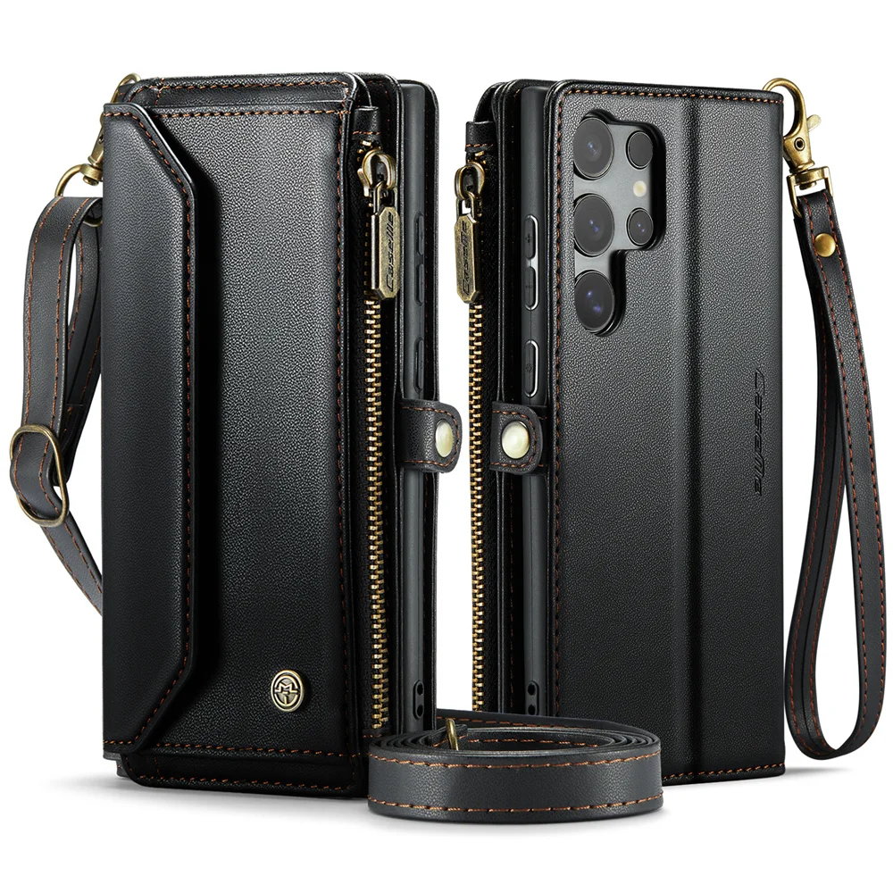 Retro Leather Wallet Phone Case with Magnetic Closure and Trifold Holder