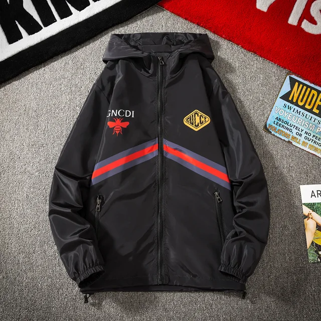 Spring and Autumn Striped Men's Casual Wear Korean Fashion Edition Trend Jacket Slim Fit Handsome Hooded Coat Men's 5XL Black