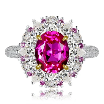 Luxury Ring 8x10MM Pink High Carbon Diamond 100% - S925 Silver Shiny Jewelry Women's Anniversary Party Mother Gift 1