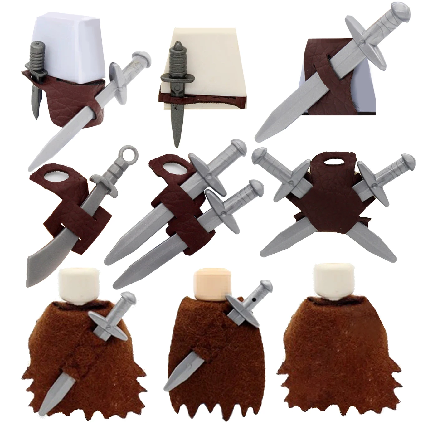 MOC Mittelalterlicher Jägerumhang Kriegercape Stoff-Bausteine Ritter Schwertgurt Bausteine Spielzeug Kinder Geschenk