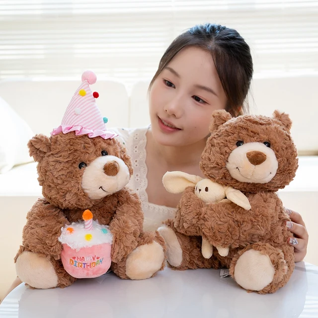Kawaii Birthday Cake Teddy Bear Plush Toy Yellow And Pink Cake - Image 6