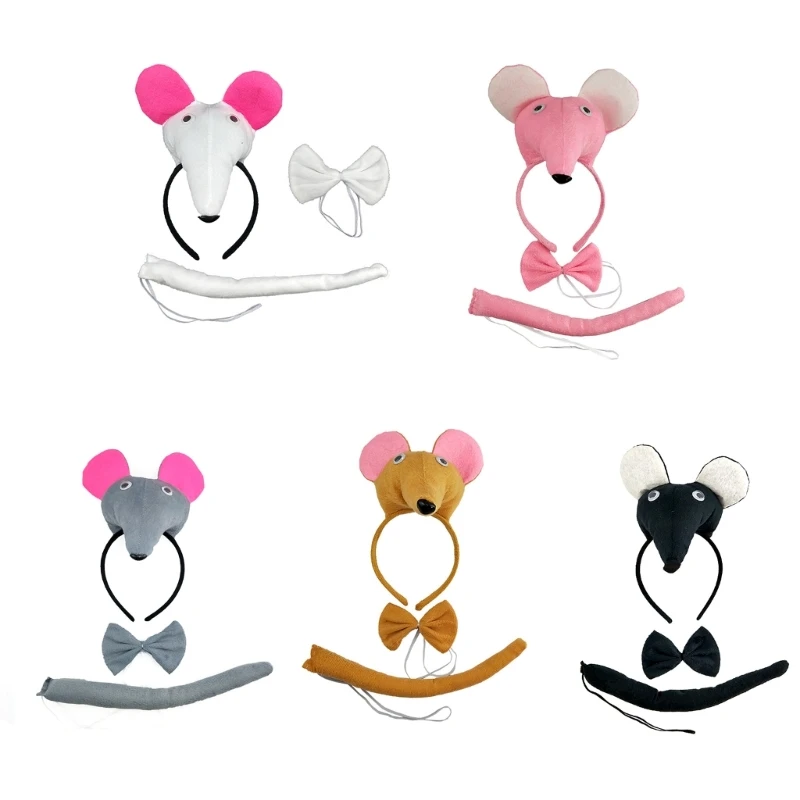 Children Mouse Costume Hairband Bowtie Tail Costume Set CarnivalParty Photoshoots Props Stage School Play