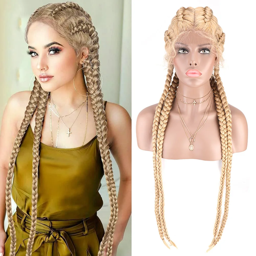 

BLISS Braid Hair Wig Synthetic Hair African American Box Wigs Wholesale Golden 4 Braids Box Braided 360 Lace Wig For Black Women
