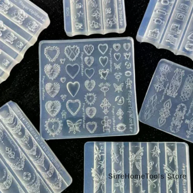 Baroque Heart French Butterfly Flower 3D Acrylic Nail Mold Transparent DIY Manicure Art Decoration Template