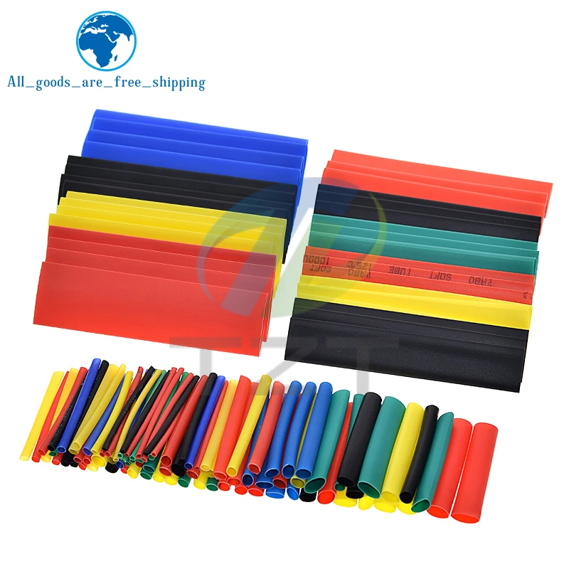 Heat Shrink Tubing TZT 164/328PCS 2:1 Wire Cable Wrap Assortment Electric Insulation Tube Kit 5 Color 8 Size