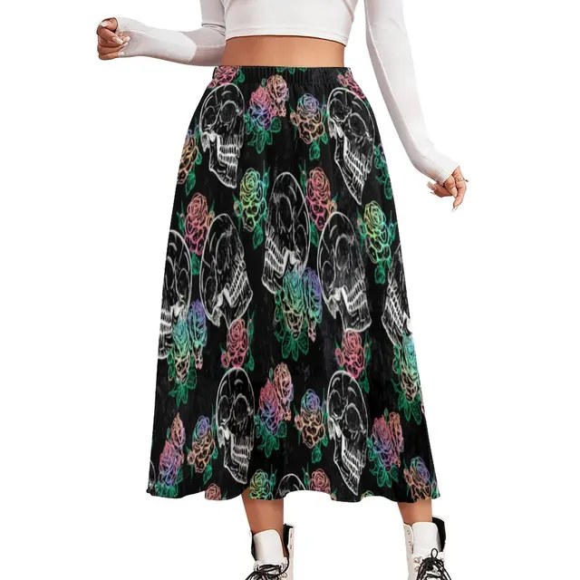 Realistic Skull Skirt Cool Skeleton Print Cute Boho Skirts