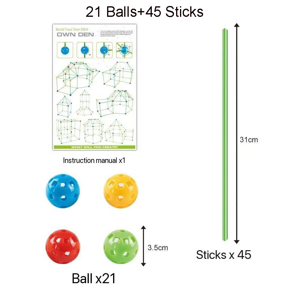 קיט לבניית טנטה פנימית עם קוביות יצירתיות לילדים, צעצועי בנייה חינוכיים להרכבה של טירה, משחקי כדור מתנה